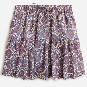 J.Crew Tiered Mini Skirt In Floral Bouquet Linen-NWT- Sail Blue- Size MEDIUM